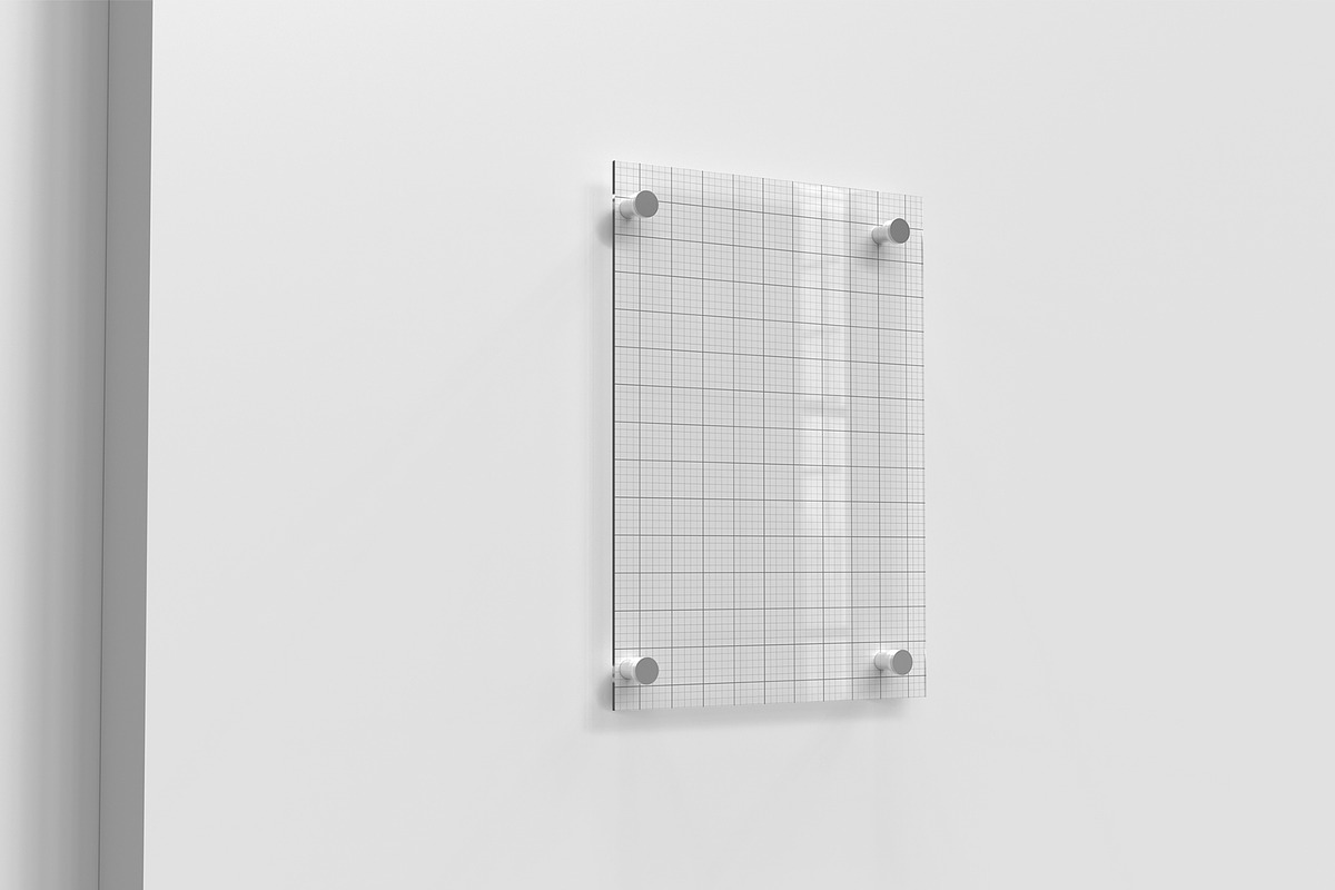Glass Sign Plate on White Wall Mock, a Product Mockup by graphypix (Photo 6 of 6)