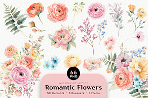 Romantic Watercolor Flower Clipart