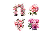 Watercolor Pink Rose Clipart, a Decorative Illustration by HoneyBunnyDigital (Thumbnail 7 of 7)
