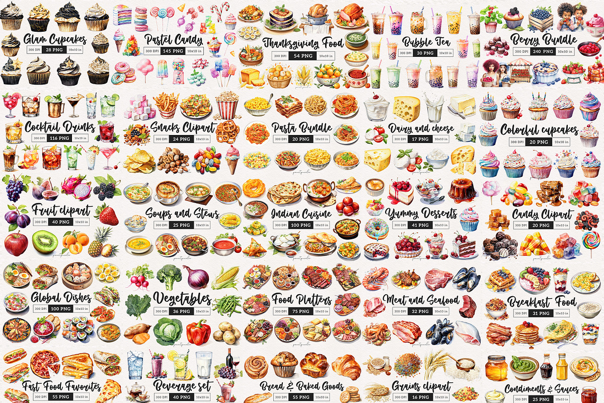 Food Clipart Mega Bundle, a Food Illustration by PaintPixelCo (Photo 3 of 19)