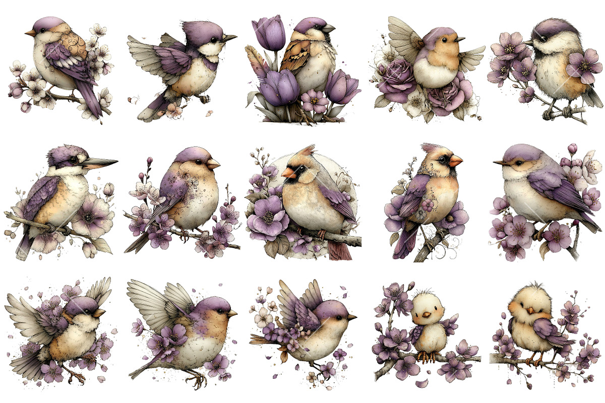 Whimsical Spring Bird Clipart, an Illustration by OK Design (Photo 3 of 6)