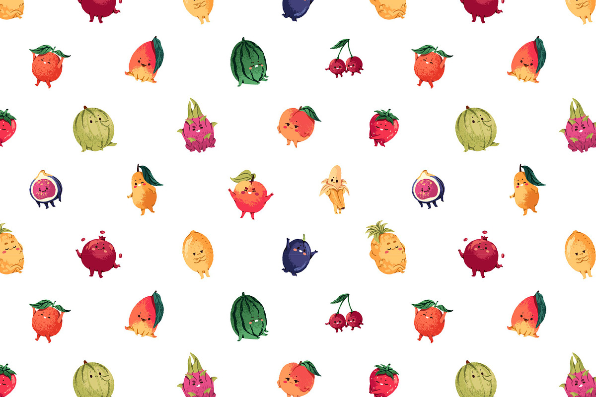 Cute funny fruits set + backgrounds, a Food Illustration by PaperTrident (Photo 7 of 8)