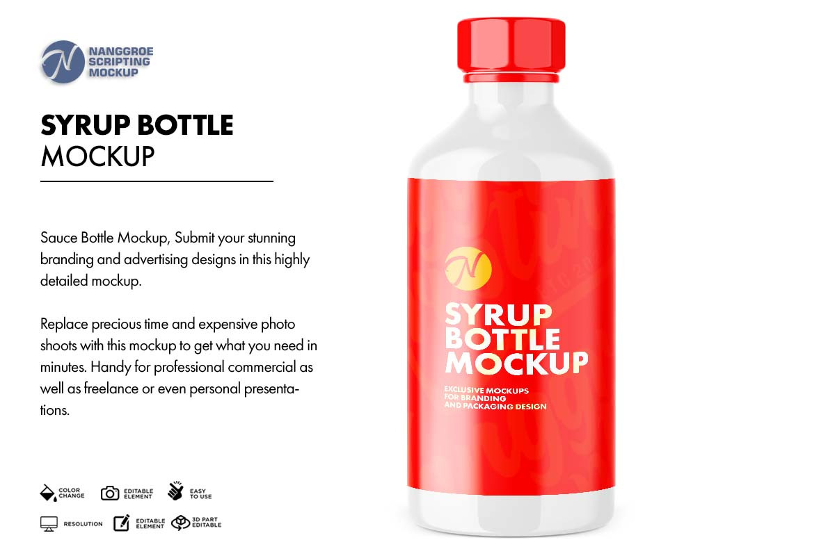 Syrup Bottle Mockup, a Packaging Mockup by Nanggroe Scripting (Photo 8 of 8)