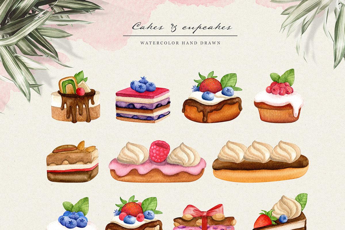 Sweet Desserts. Watercolor set, a Food Illustration by JuliaBadeeva (Photo 3 of 7)