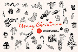 Merry Christmas Doodles Hand Drawn, an Illustration by Art's and patterns