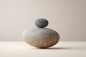 Two smooth stones balanced on a neutral background, symbolizing, an Abstract Photo by Ales Munt
