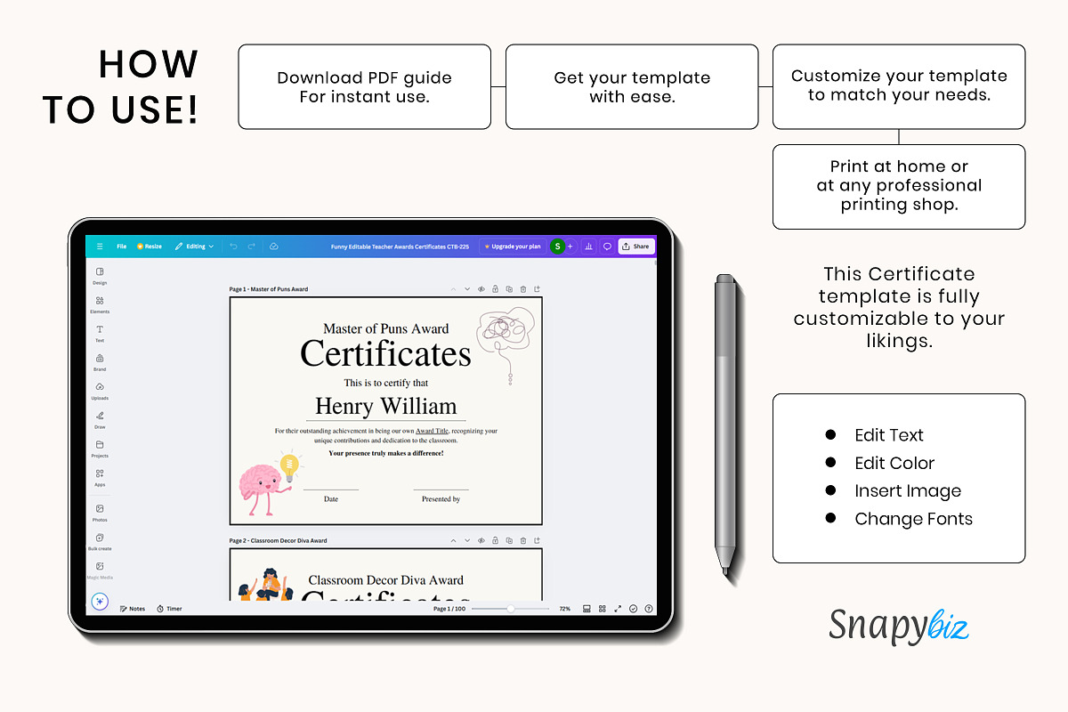 Teacher Award Certificate Template, a Card Template by Snapybiz (Photo 9 of 10)