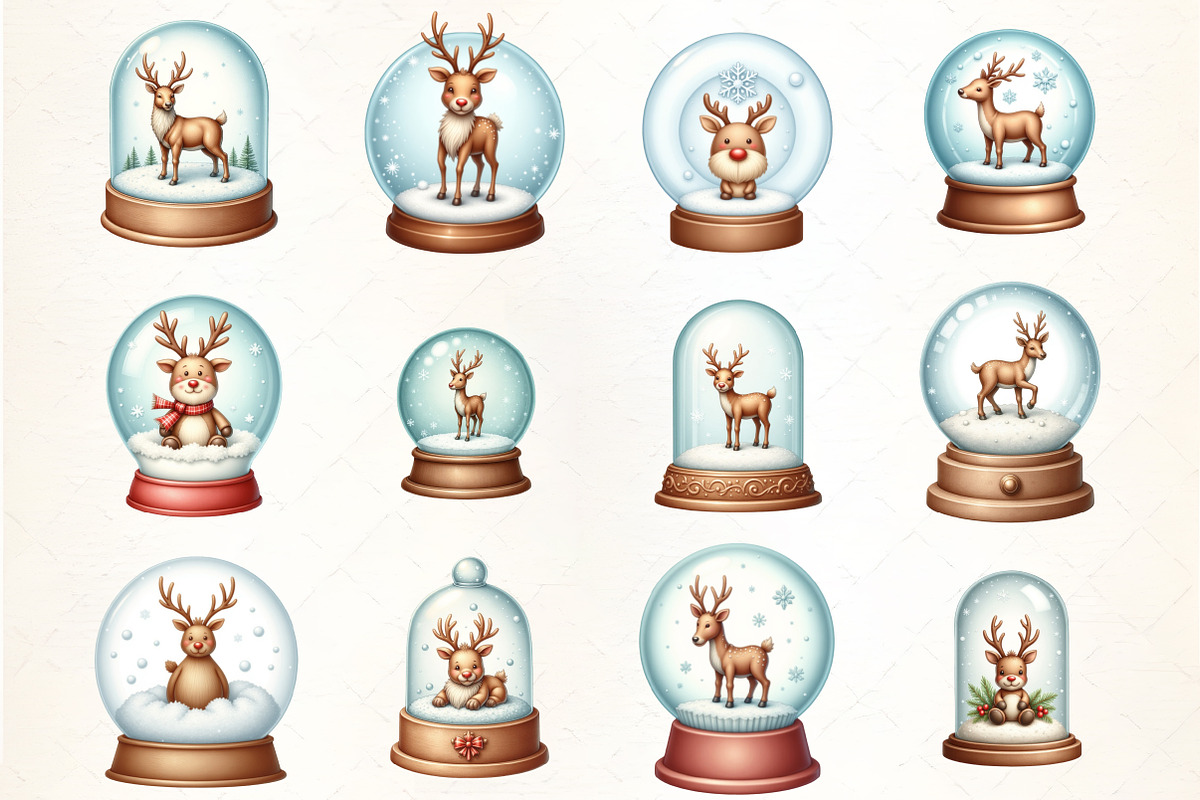 Holiday Snow Globe with Reindeer Cli, an Illustration by CrexoraLab (Photo 2 of 5)
