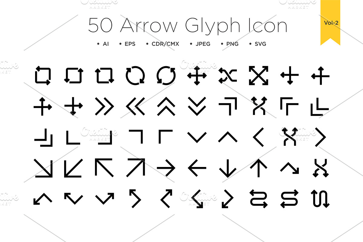 50 Arrow Glyph Icon Vol 2, a Solid Icon by shahsoft (Photo 1 of 2)