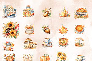 Watercolor Autumn Clipart Set