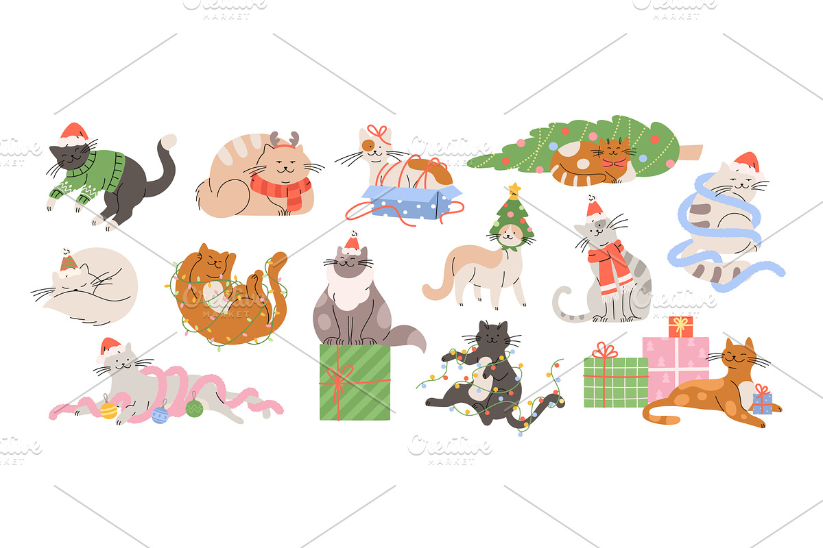 Cartoon christmas cats. Cute cat, an Object Illustration by LadadikArt