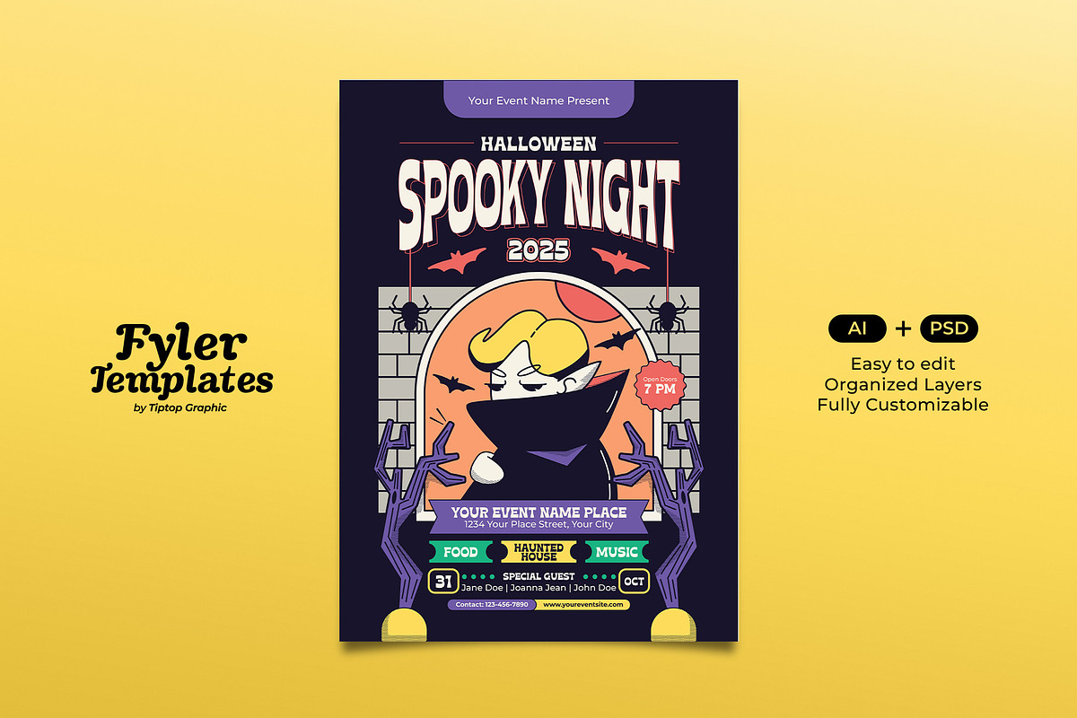 Retro Halloween Spooky Night Flyer, a Flyer Template by Tiptop Graphic (Photo 1 of 5)