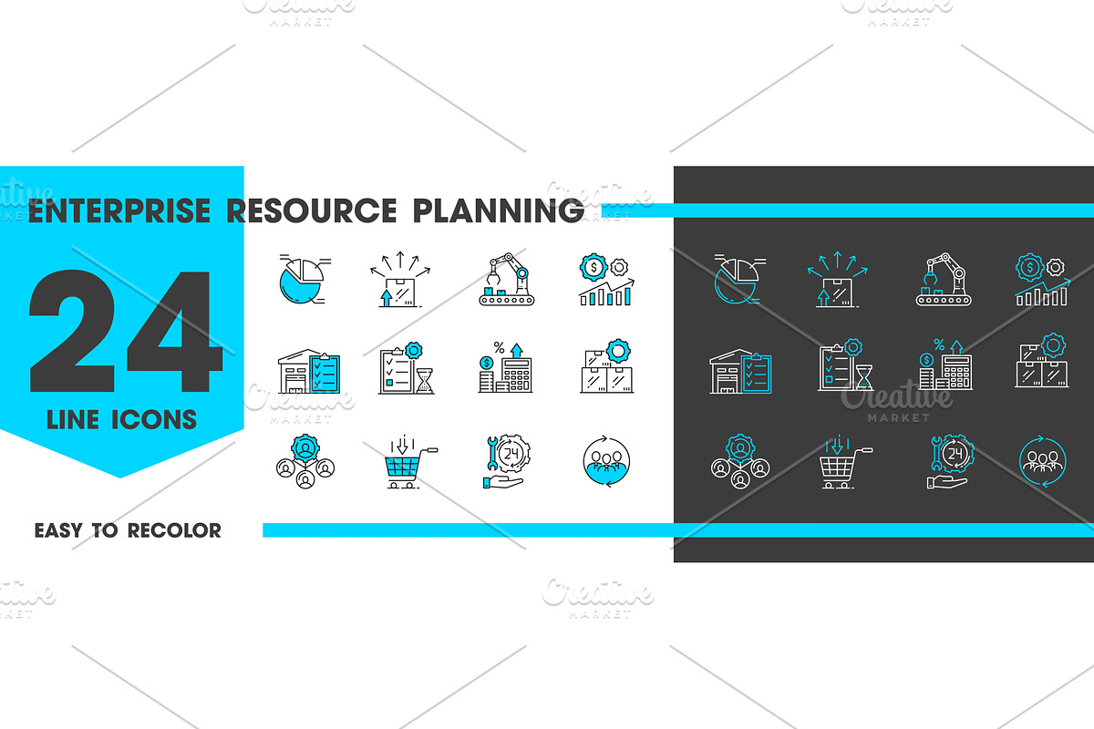 ERP line icons.Planning signs, a Technology Illustration by Vector Tradition