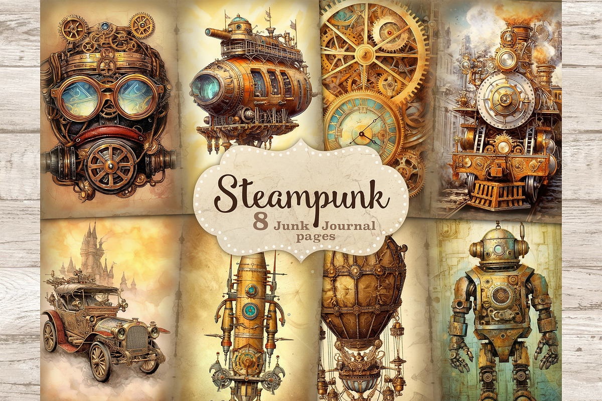 Steampunk Junk Journal Pages, a Transportation Illustration by GlamArtZhanna (Photo 1 of 9)