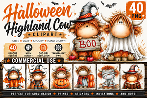 Halloween Highland Cow Clipart