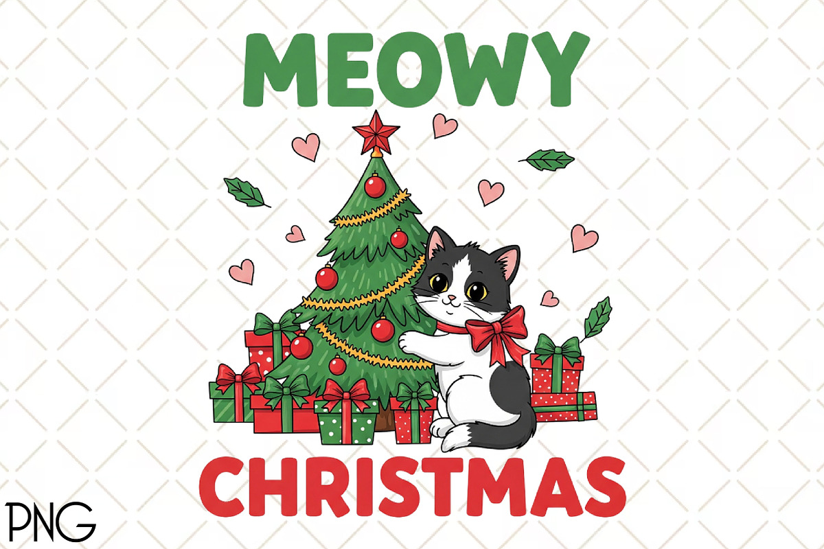 Meowy Christmas PNG Design, an Illustration by Black Bird Studio (Photo 1 of 4)