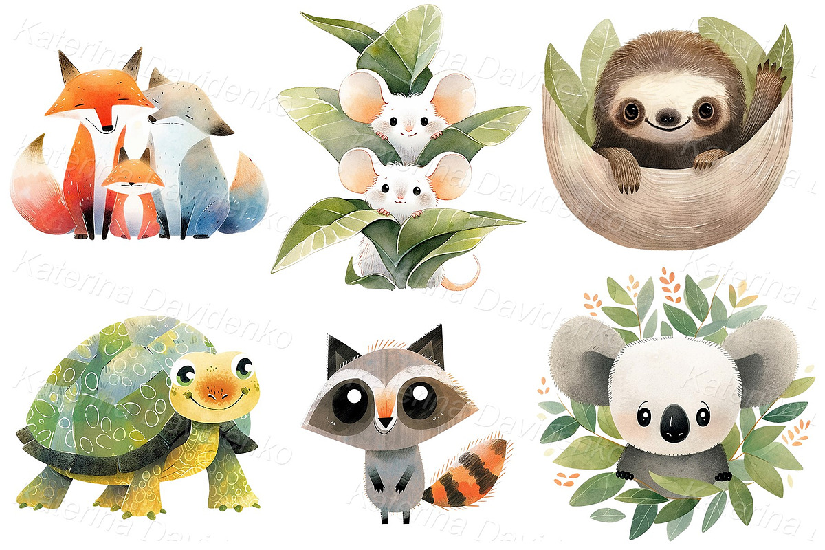 Watercolor cartoon animals bundle, an Animal Illustration by Bubert Art