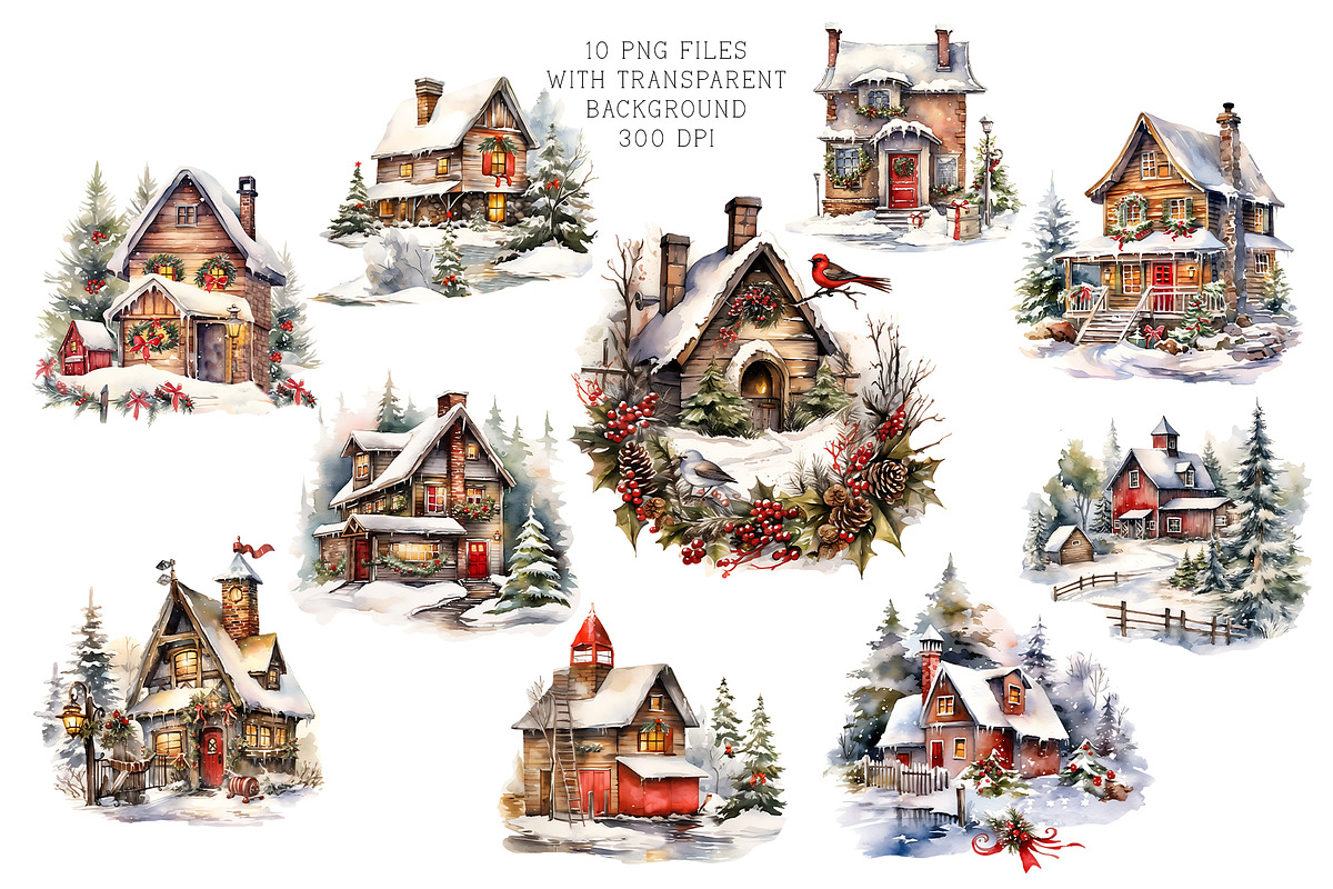 Watercolor Christmas House, a Seasonal Illustration by Vasmila (Photo 3 of 8)