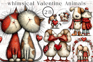 whimsical valentine animals clipart, an Illustration by CreationArt