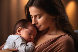 young woman holding baby, AI generated, a Photo by WorldOfPhotos