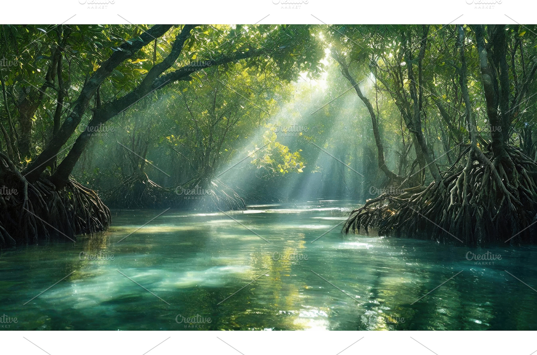 A sunlit mangrove forest with, a Nature Photo by Igor Tichonow