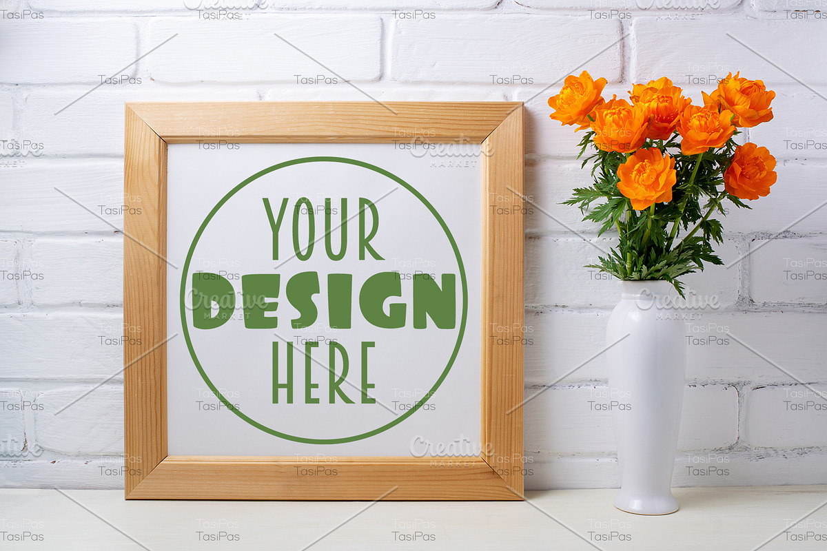 Square wooden frame mockup, a Print Template by TasiPas (Photo 2 of 4)