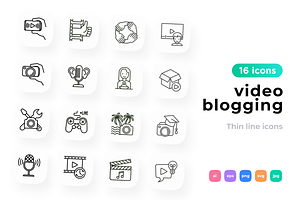 Video Blogging 16 Thin Line Icons