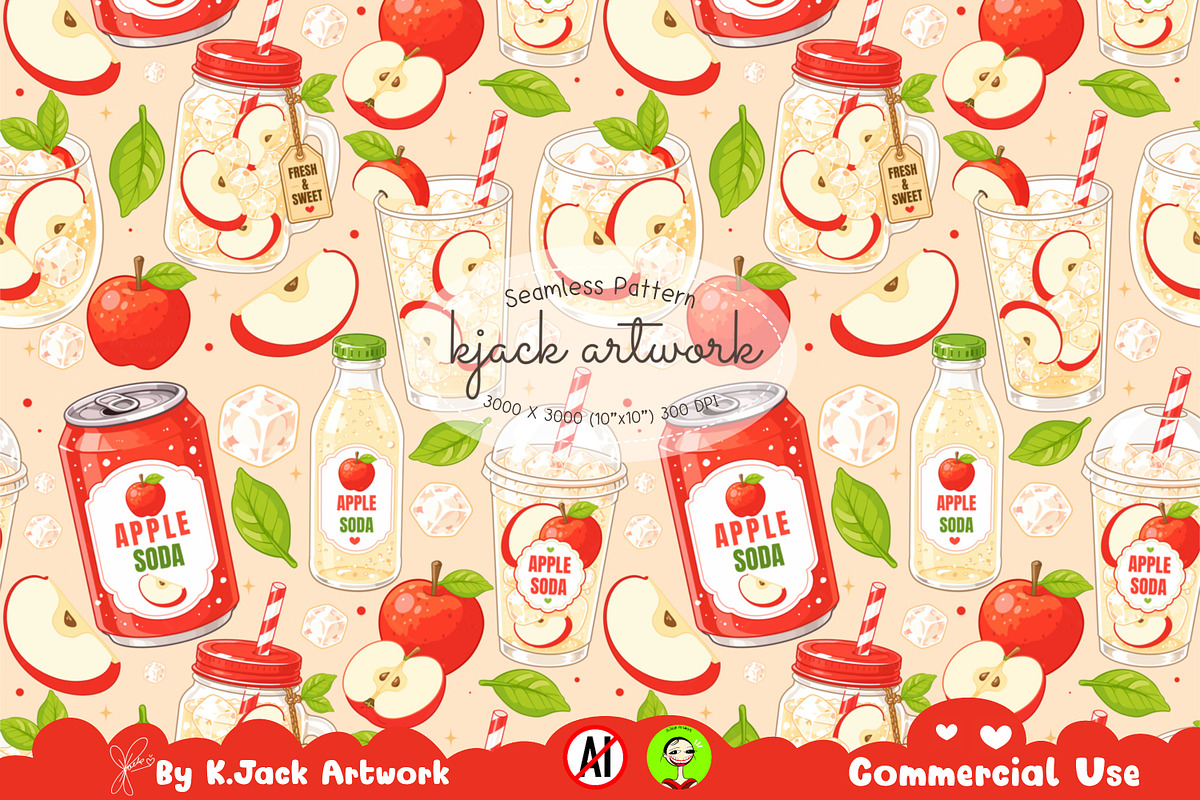 Cute Apple Soda Drink Seamless, a Background Graphic by K.JackArtwork (Photo 1 of 8)