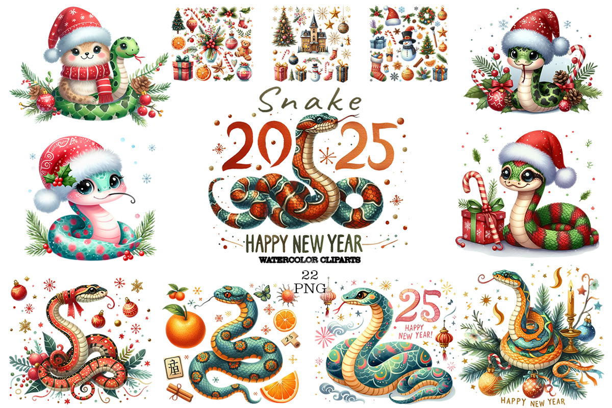 Snake 2025 Watercolor Clipart PNG, a Seasonal Illustration by FITALARTSNEDIGI (Photo 1 of 8)