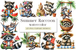 Summer Raccoon Sublimation Clipart, a Seasonal Illustration by DreamArtGraphic