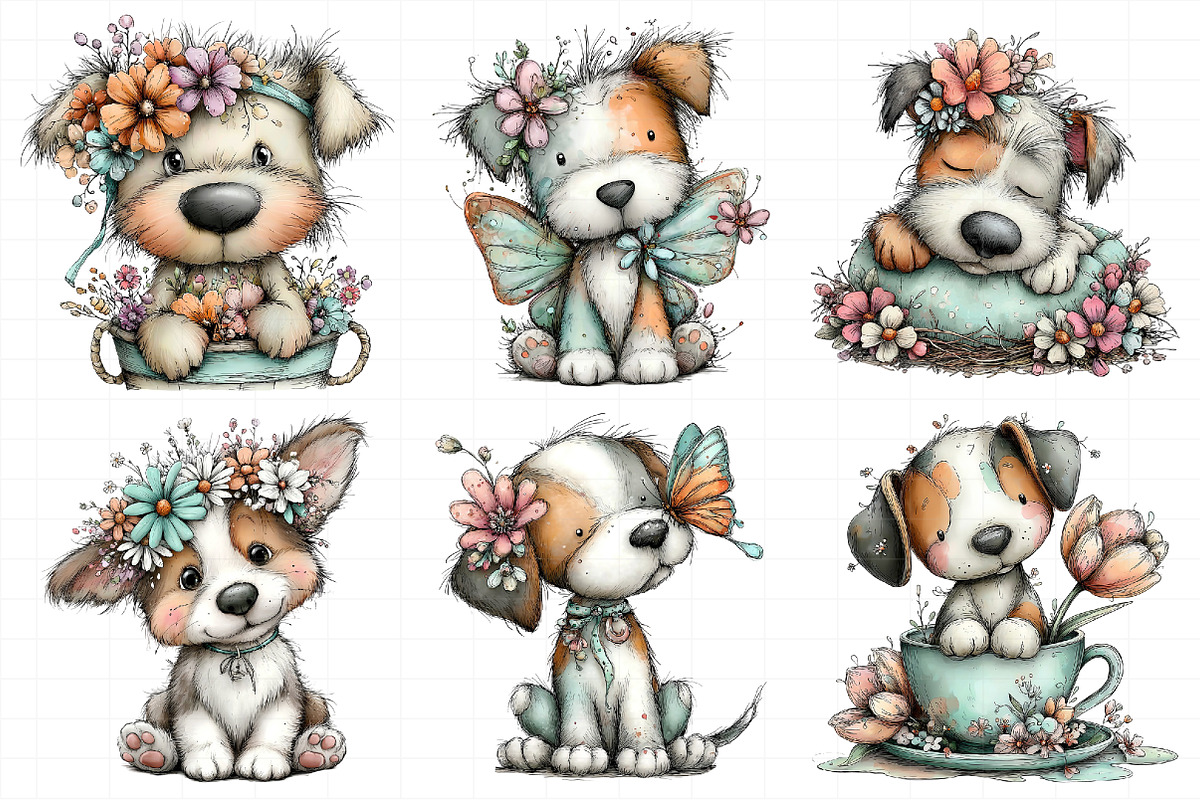 Whimsical Spring Dogs Clipart, an Illustration by Daily.Designs (Photo 7 of 7)