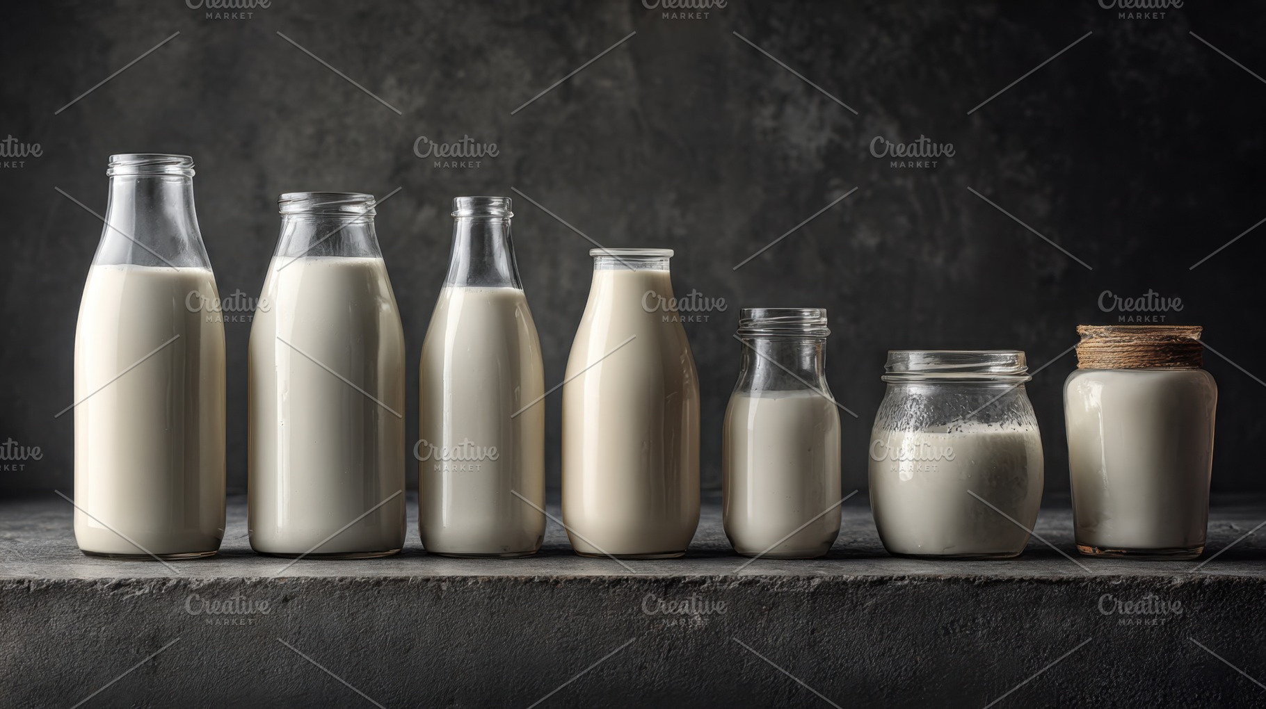 Different bottles of milk lined up, a Photo by Beautiful things