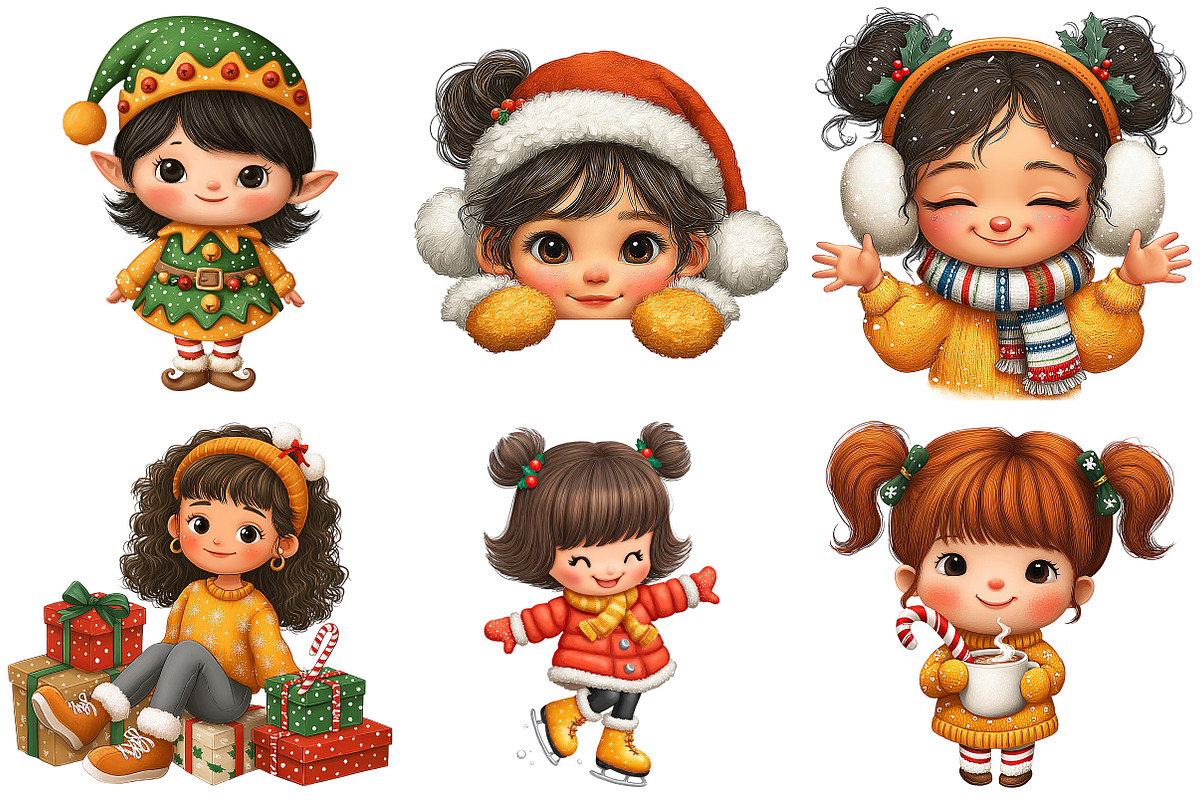 Quirky Christmas Girls Clipart, an Illustration by Craft Nest (Photo 6 of 11)