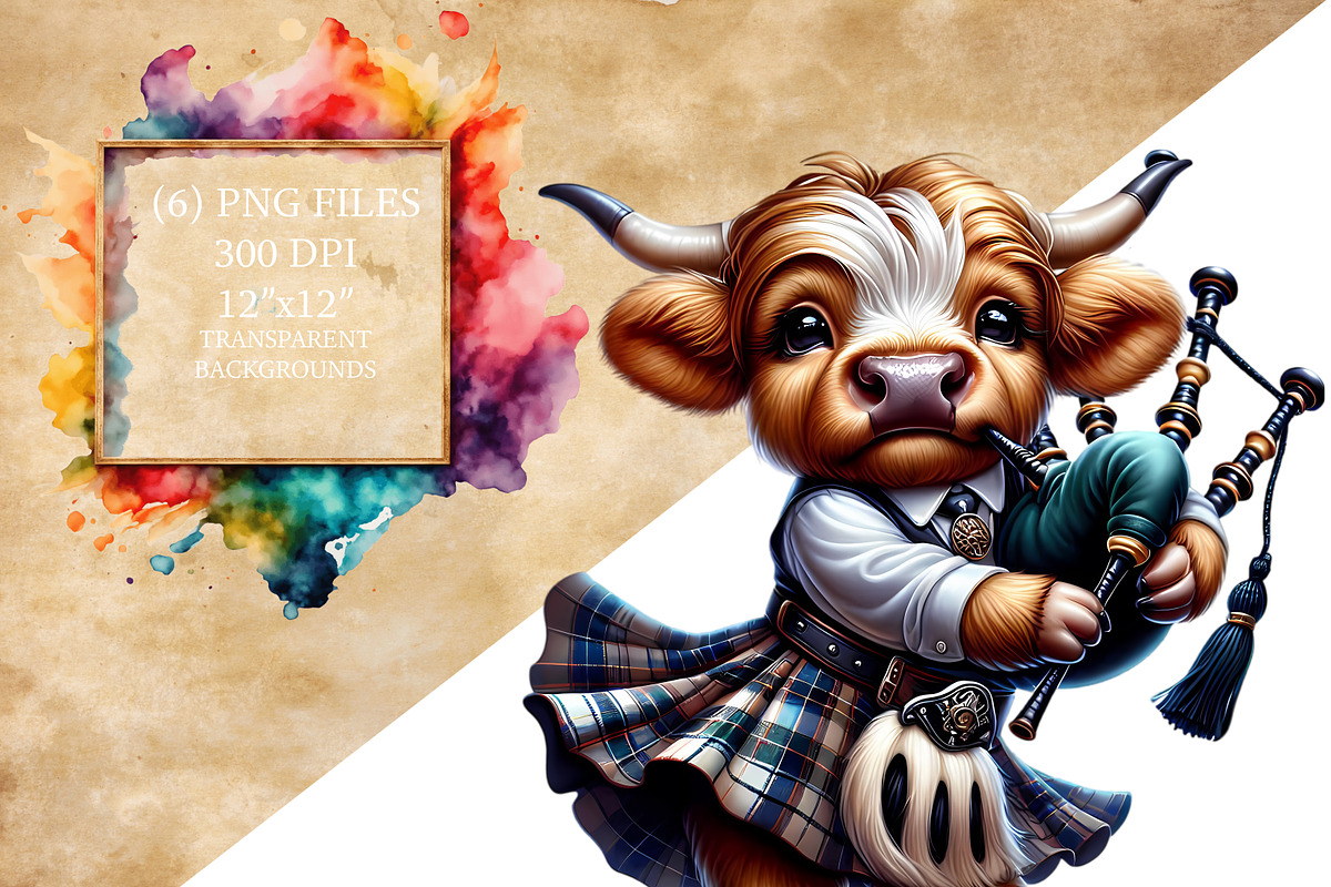 Highland Cow with Bagpipes Clipart, an Animal Illustration by DoubleTwists (Photo 1 of 5)