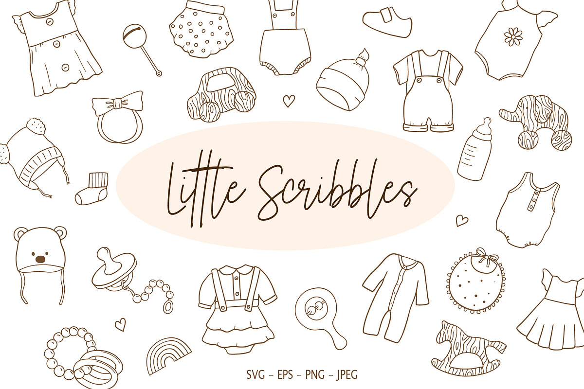 Baby line doodle set, an Object Graphic by ElenaPlatovaArt (Photo 1 of 10)