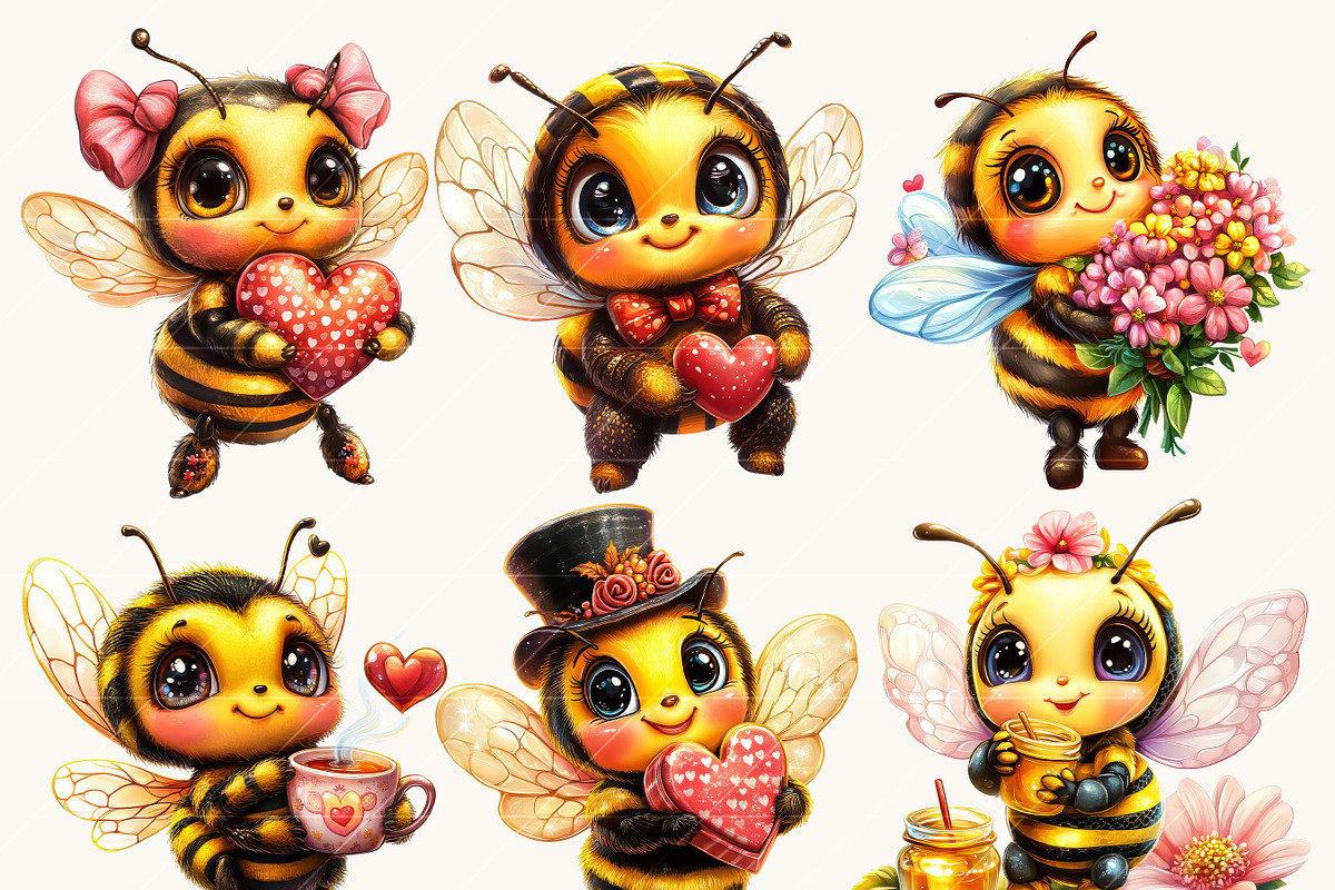 Cute Valentine Bees Clipart Bundle, an Animal Illustration by Design Scotch (Photo 9 of 9)