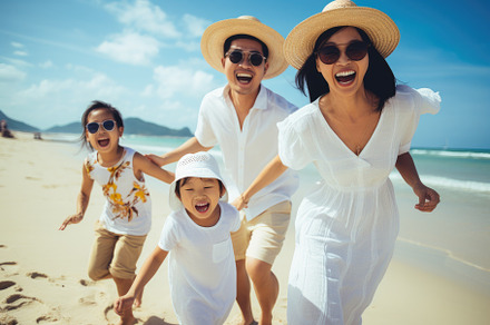 Happy family having fun on the beach, a Photo by Iftikhar Alam