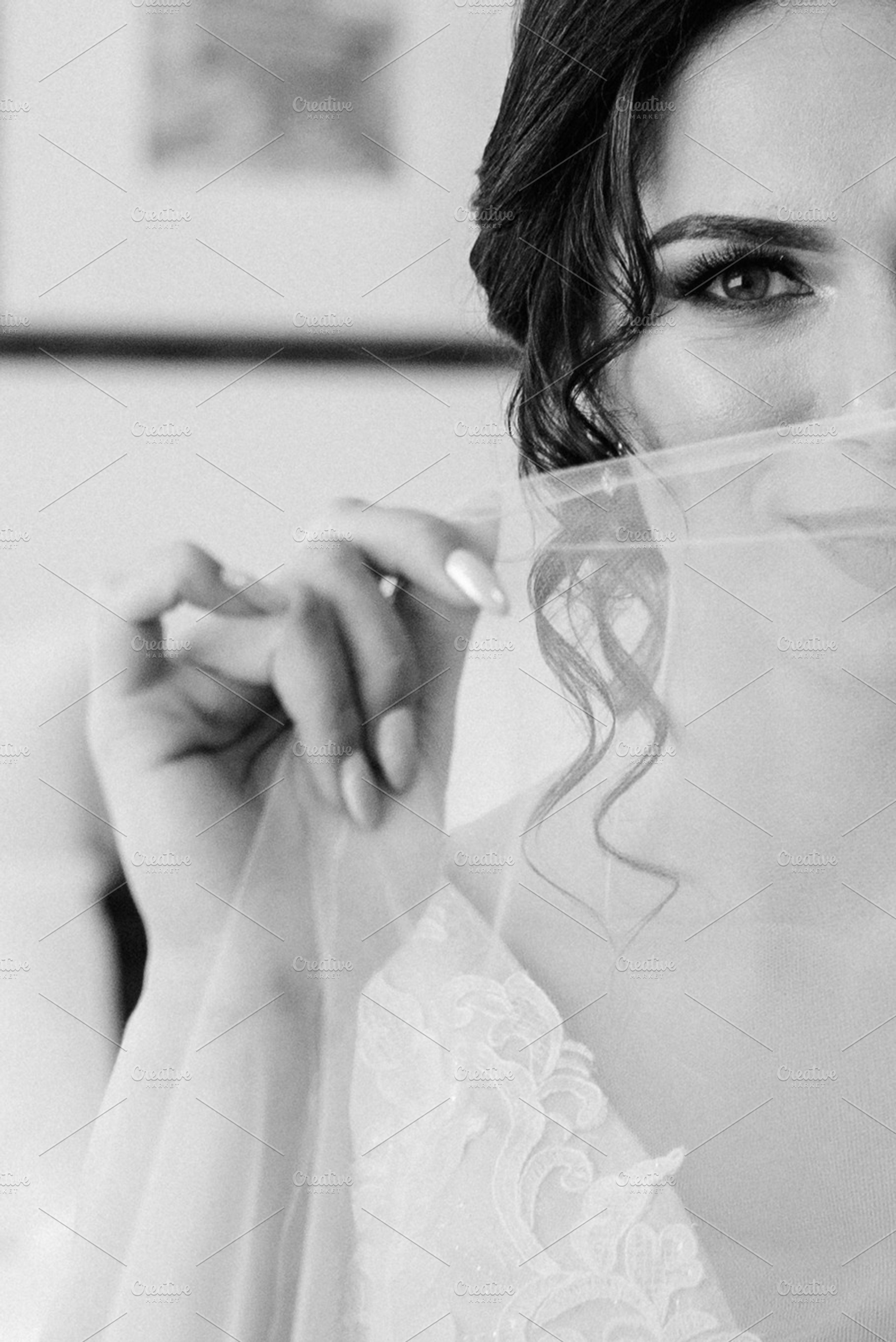 portrait of a bride girl with red hair in a white wedding dress, a Person Photo by Weddings, People, Travel