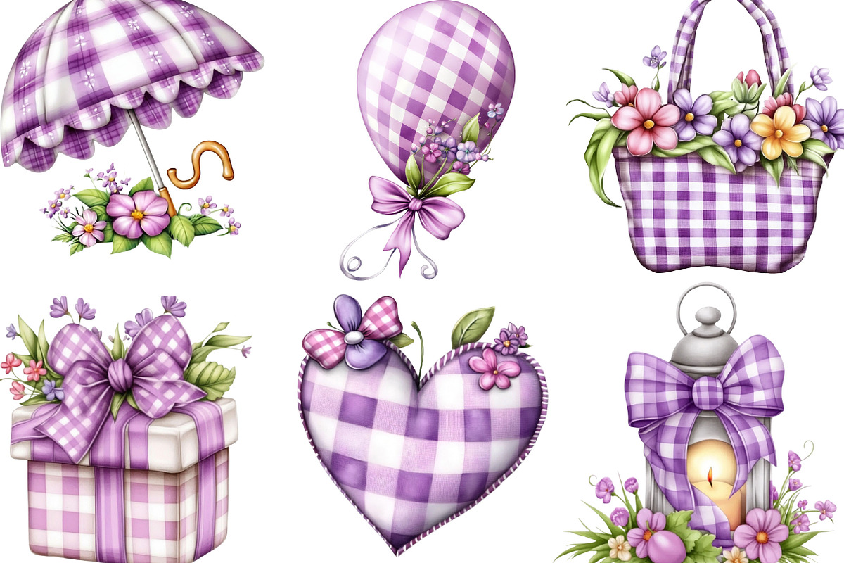 Spring Purple Gingham Clipart Bundle, an Illustration by Designking (Photo 2 of 5)