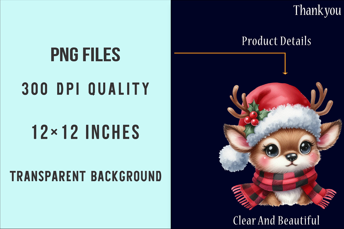Watercolor Cute Reindeer Clipart Png, an Illustration by SinaCreation (Photo 5 of 7)