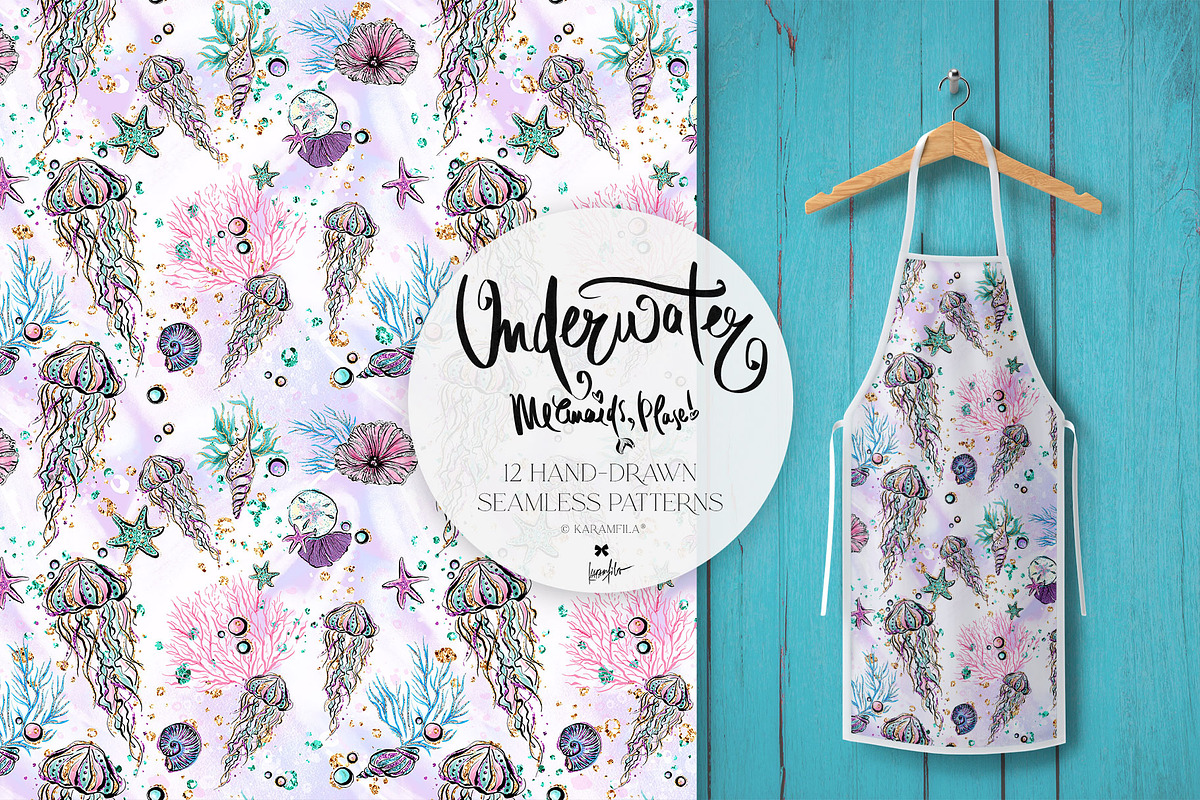 Underwater Glitter Seamless Patterns, a Pattern Graphic by KaramfilaS (Photo 4 of 15)