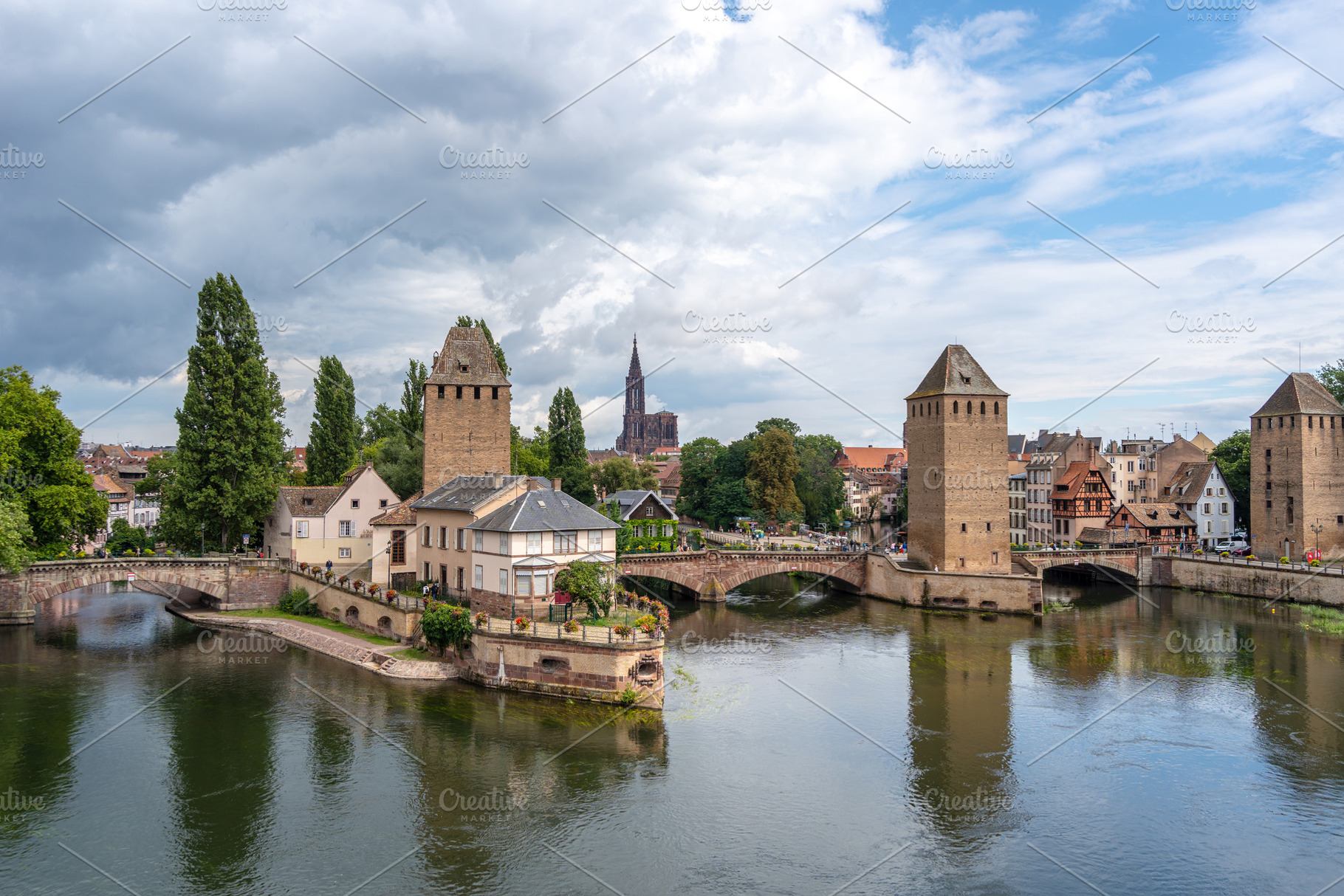 Ponts Couverts towers and canal in Strasbourg, France, an Architecture Photo by GoodGoods