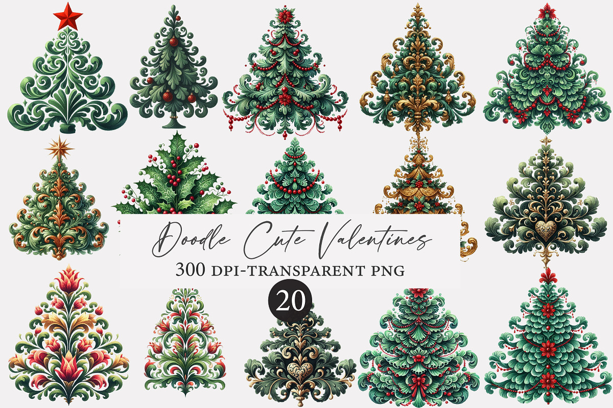 Christmas Tree Damask Clipart, an Illustration by Designworld (Photo 1 of 5)
