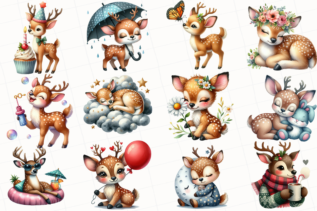 Watercolor Deer Sublimation Clipart, an Illustration by OK Design (Photo 4 of 5)