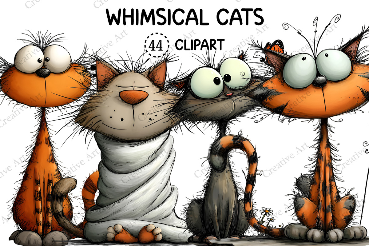 Whimsical Cats Clipart Bundle, an Illustration by Creative Art (Photo 1 of 11)