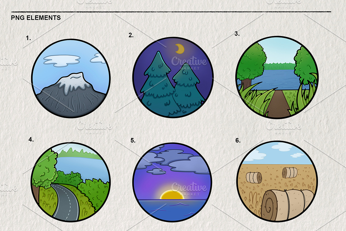 Set of landscapes in a circle 6 PNG, a Food Illustration by LOKSKIH (Photo 3 of 3)