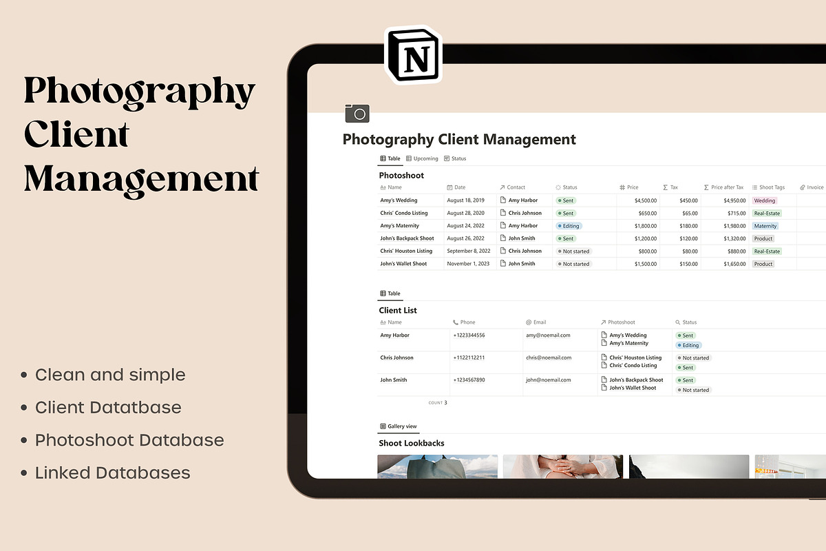 Notion Template for Photographers, a Templates & Theme by Maple Visuals (Photo 1 of 5)