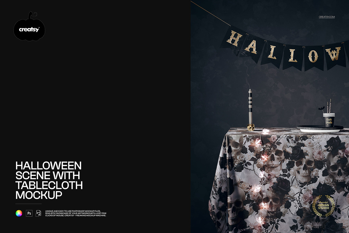 Halloween Scene & Tablecloth Mockup, a Household Mockup by creatsy5 (Photo 1 of 5)