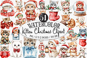 Watercolor  Kitten Christmas Clipart, an Illustration by Designking (Thumbnail 1 of 4)
