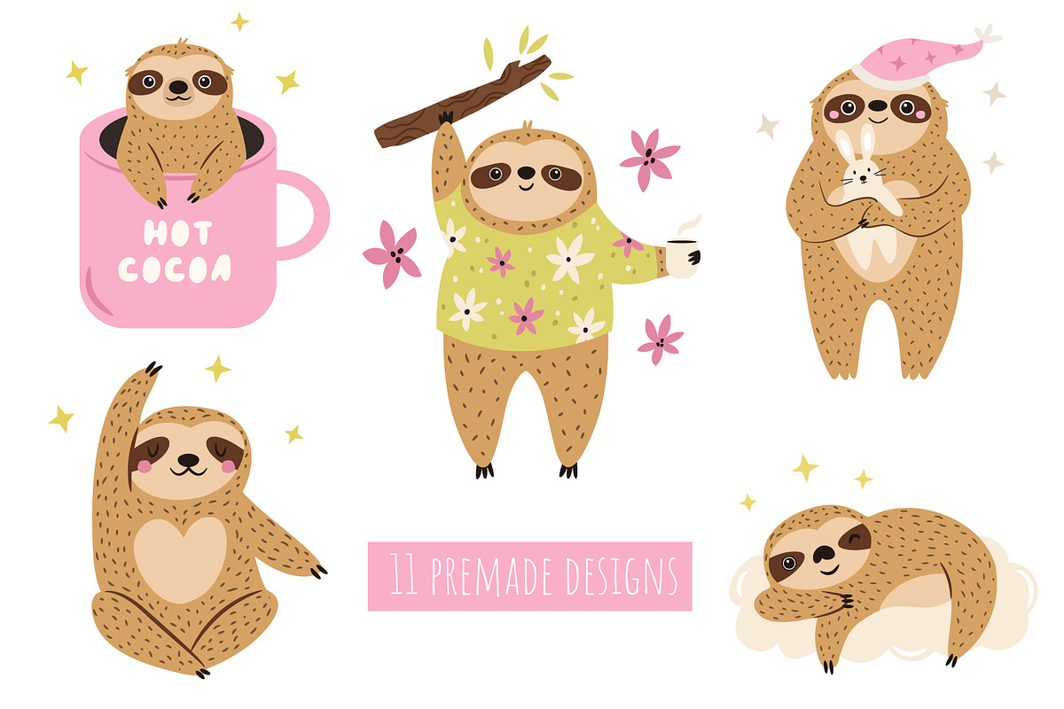 Funny Sloths – Cute Hand-Drawn Set, an Animal Illustration by danceyourlife (Photo 4 of 11)